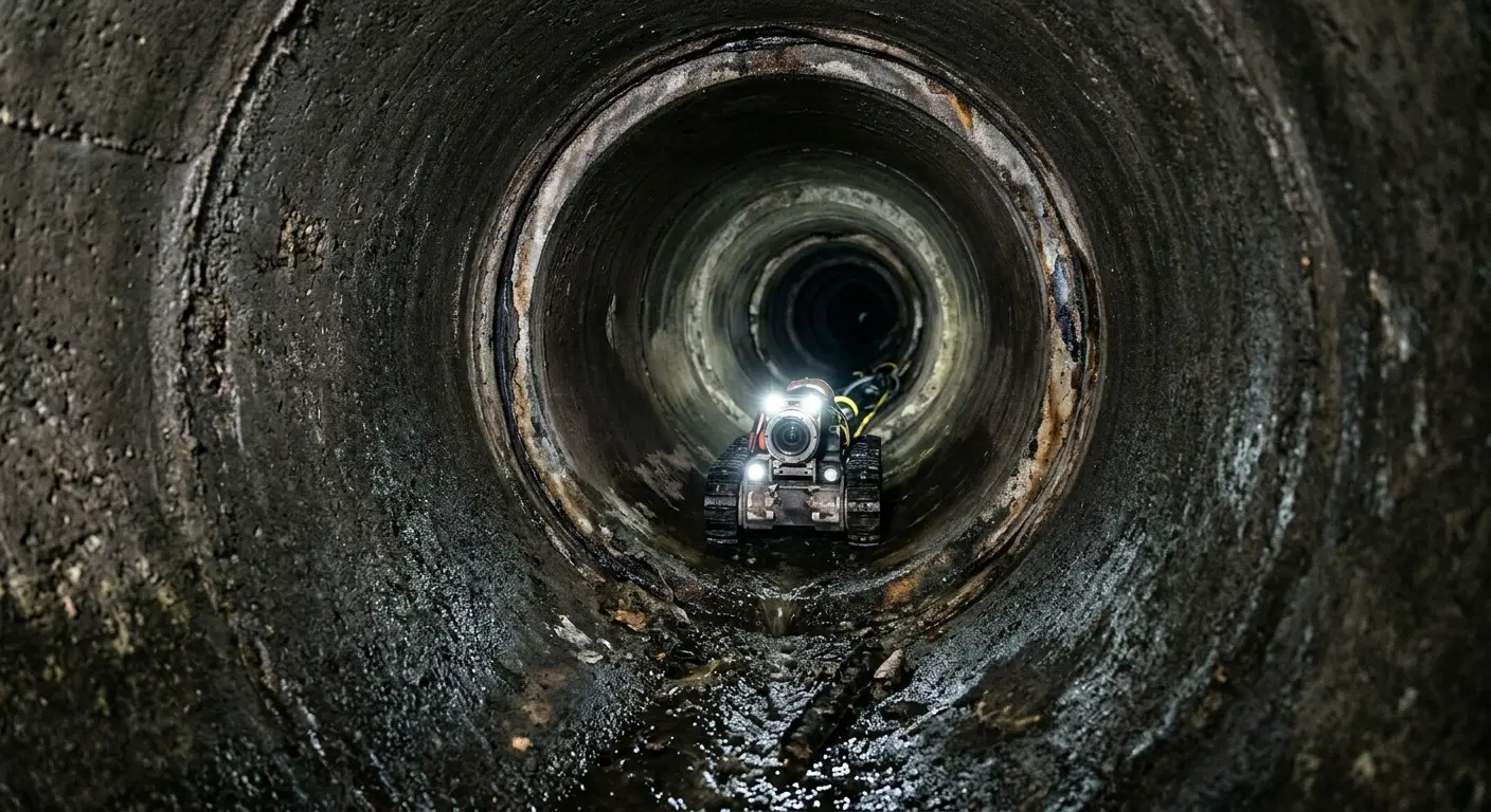 Robotic sewer camera inspecting pipe interior for Sewer Line Cleaning in Etowah