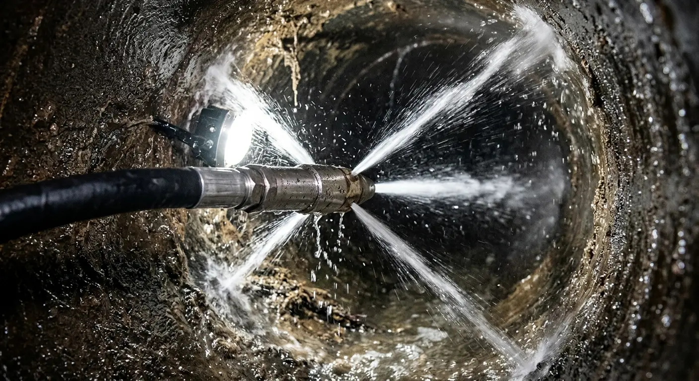 High-pressure hydro jetting nozzle cleaning sewer pipe for Storm Drain Cleaning in Etowah